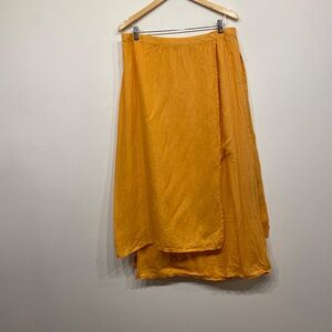 Eileen Fisher Orange Irish Linen Wrap Maxi Skirt